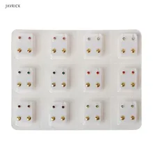 12 пар Мини фианиты кристаллы Серьги Сережки для пирсинга набор гипоаллергенные ювелирные изделия