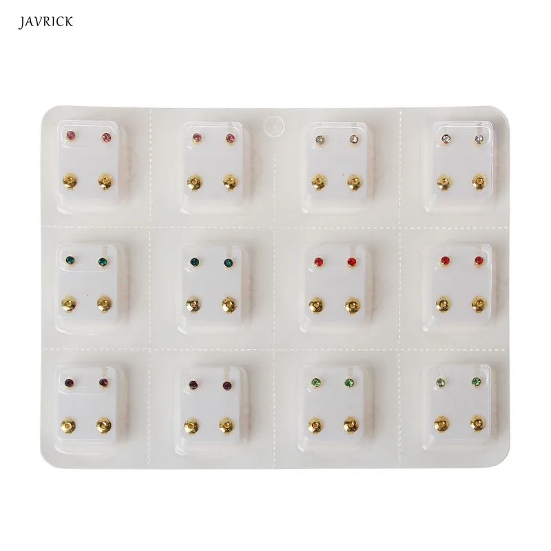 

12 Pairs Mini CZ Crystals Ear Studs Piercing Earrings Set Hypoallergenic Jewelry