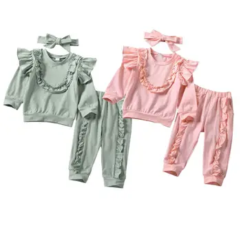 

Kids Baby Girl Autumn WInter Clothes Set 3pcs Long Sleeve Tops Shirt & Pants & Headband Outfits Clothes Set 2-5Years