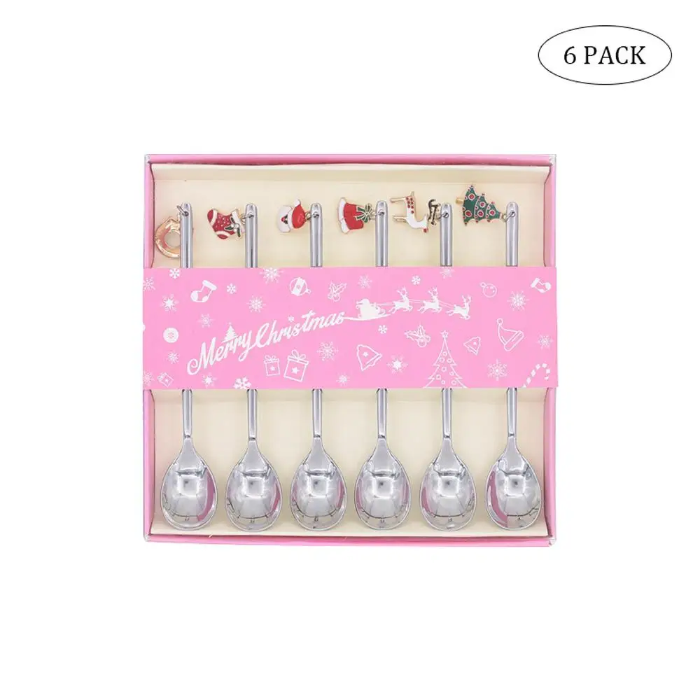 

6pc Stainless Steel Chrismas Pendant Spoons Set Coffee Tea Spoon for Tableware Creative Ice Cream Tools Kitchen Gadget Xmas Gift