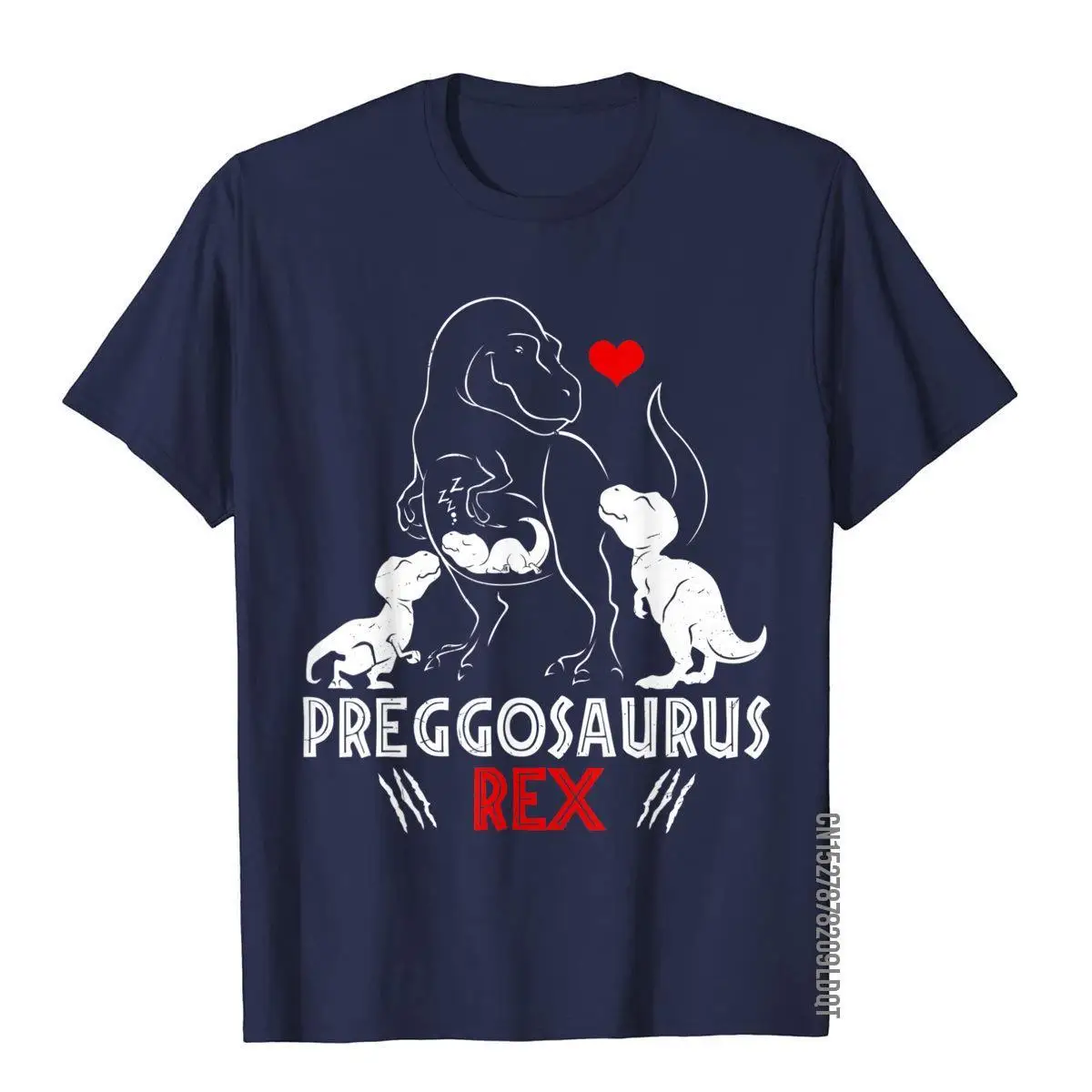 Mamasaurus Pregosaurus Rex Funny Pregnancy Have Three Kids T-Shirt__B11523navy