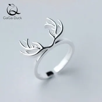 

New Simple Exquisite Cute Animal 925 Sterling Silver Fashion Jewelry Creative Antler Literary Gift Deer Opening Rings R11