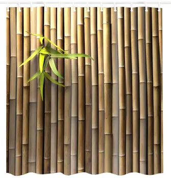 

Bamboo Printed Shower Curtain,Zen Spring Nature Bamboo Elegant Tan Home Decorative Bath Curtain, Asian Waterproof Fabric