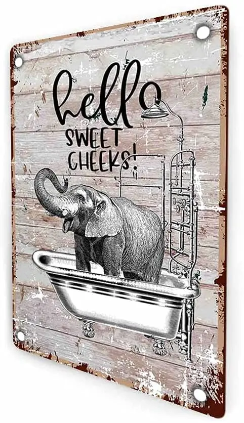 Akeke Hello Sweet Cheeks Elefante Divertente Bagno Rustico Fattoria Retro Metal Wall Sign Decor, Guest Bagno Decor
