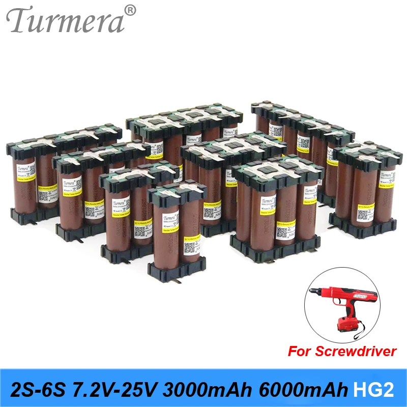 Turmera 18650 hg2 3000 мАч батарея 30 А 12 6 в до 25 2 для отвертки Shurika полоски пайки 3S 4S 6S