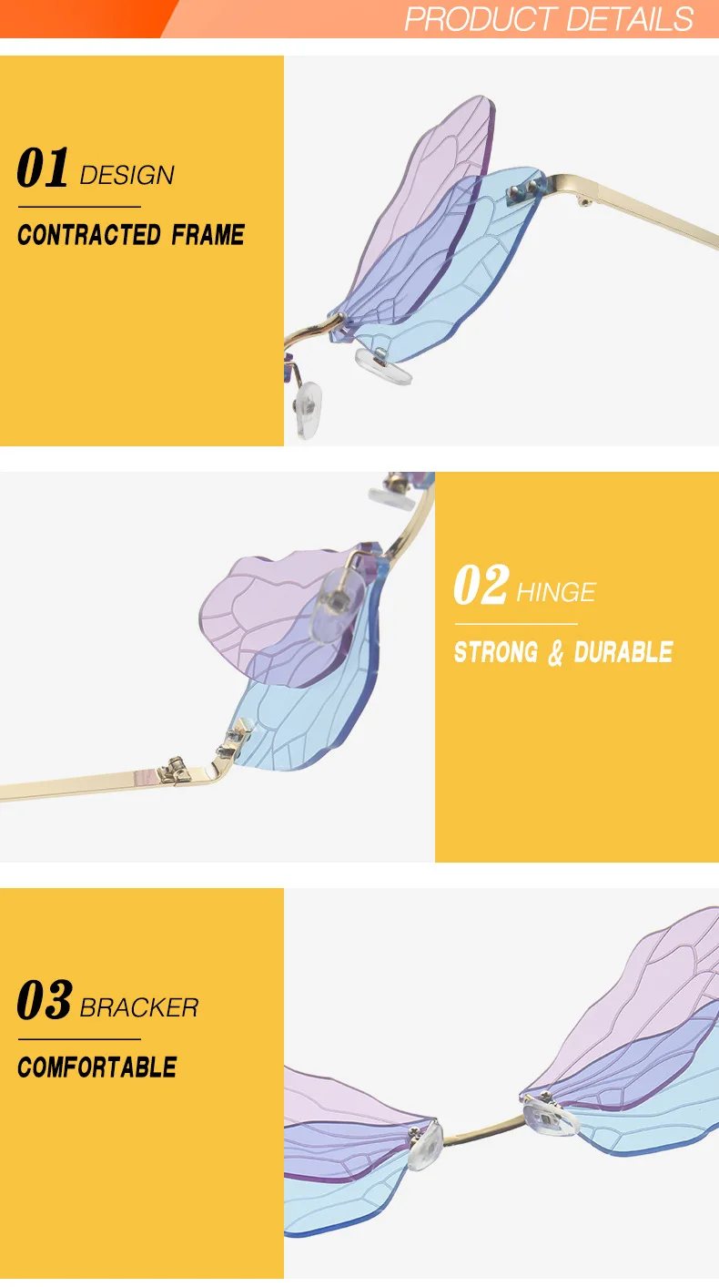 New Fashion Dragoy  Sunglasses Women Men Brand Design Rimless Wave Eyewear  Trending Narrow Sun glasses_voghion.com