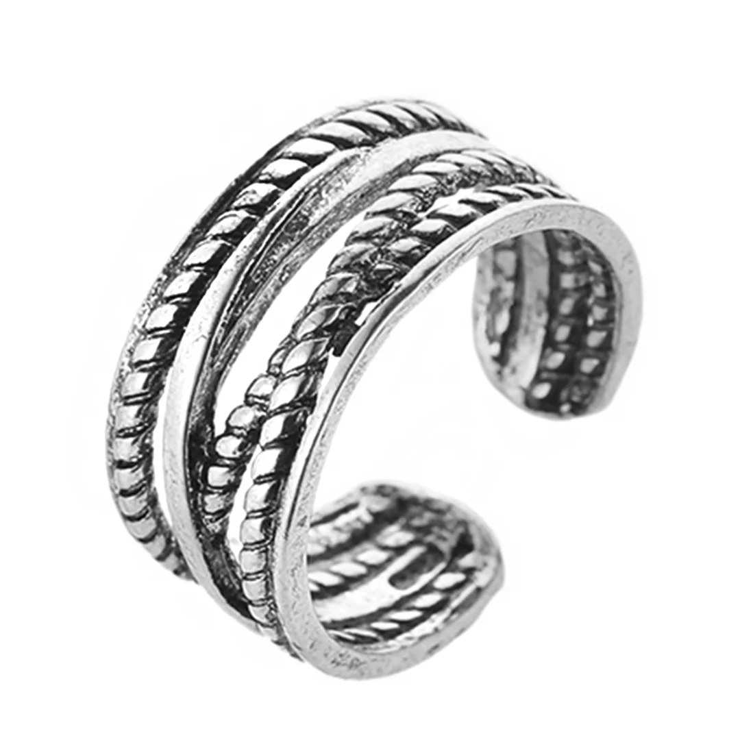 Punk Gothic Twist Rope Shape Resizeable Rings For Women Men Vintage Handmade Thumb Band Open Ring Adjustable Jewelry Ring bague