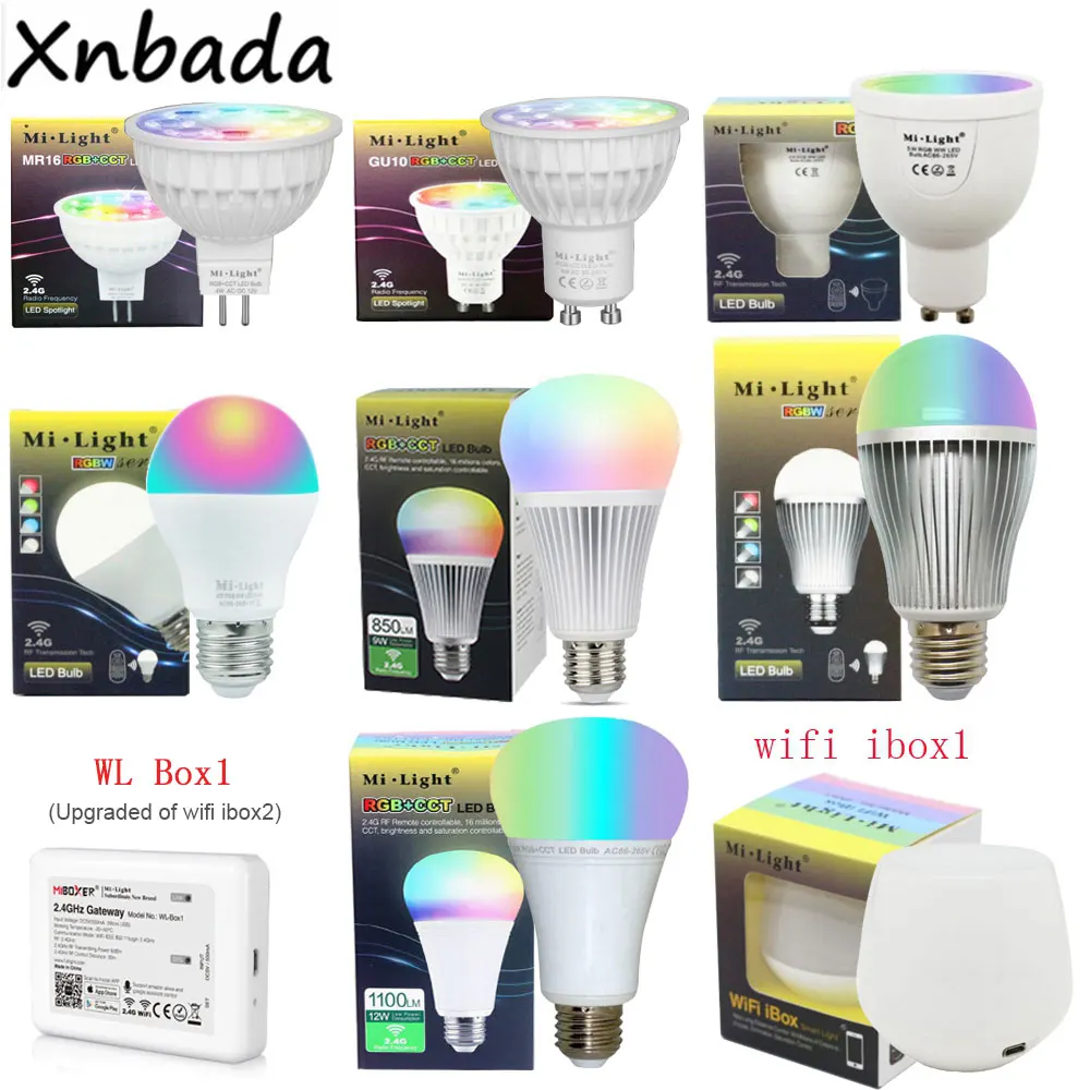 Milight MiBoxer 2 4G Светодиодная лампа с регулируемой яркостью 4 Вт 5 6 9 12 MR16 GU10 E27 RGBW RGBWW RGB +