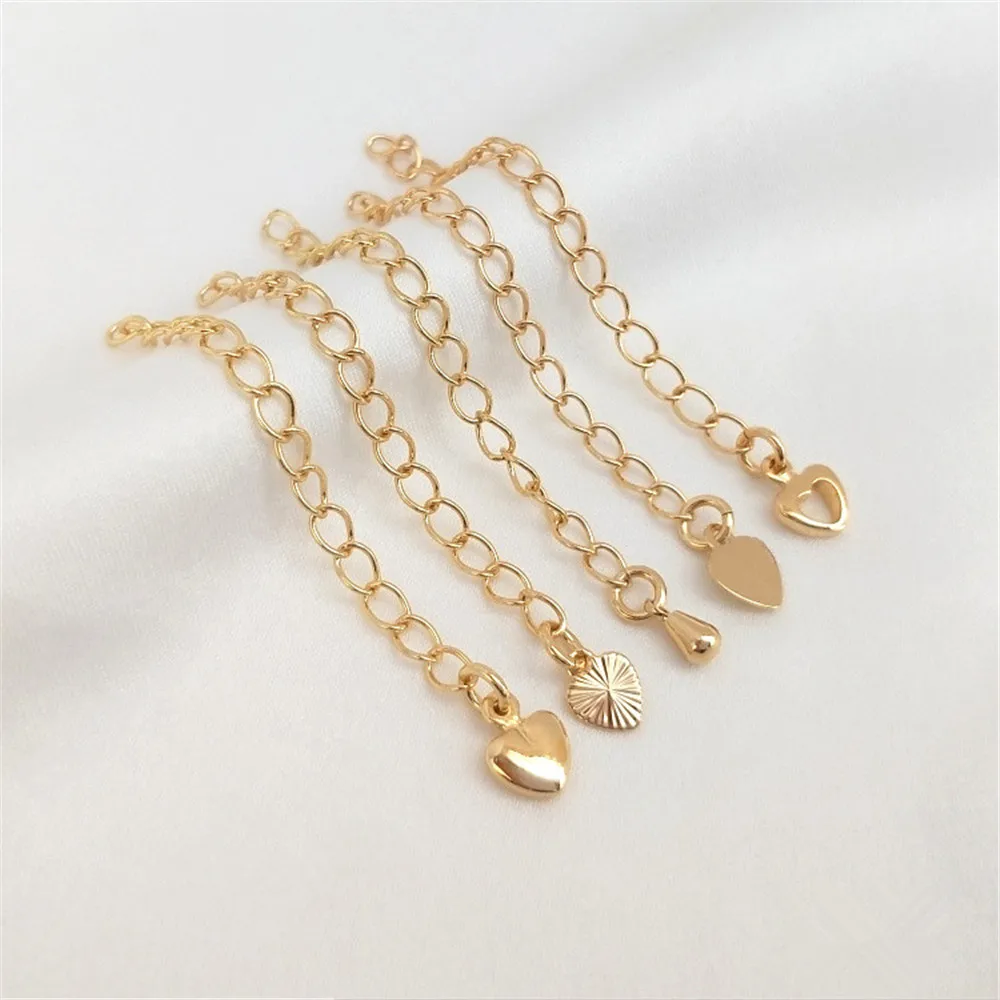 14K Gold Plated Tail chain Water drop heart extension chain handmade DIY bracelet necklace extension chain accessories