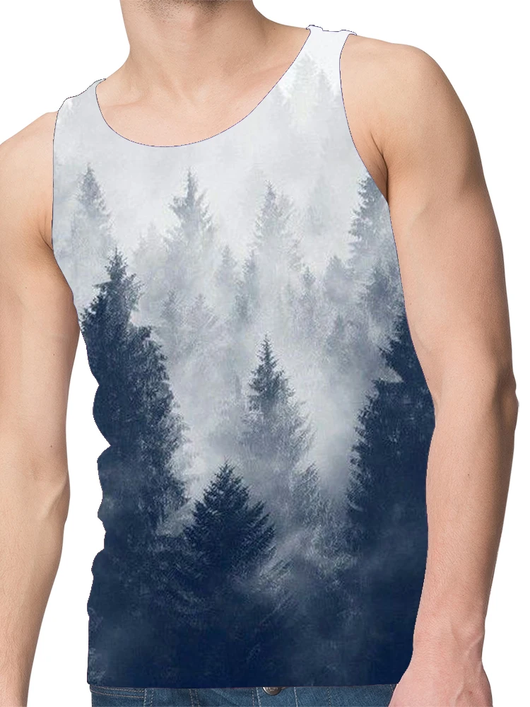 

UNEY Ink And Wash Tree Tank Tops For Men Summer Hill Tank Top Sports Mountains Sleeveless Tops Tree Top Tees