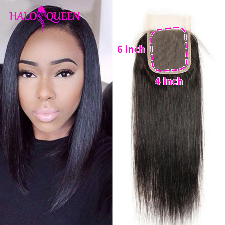 

HALOQUEEN Remy 4*6 Lace Closure Brazilian Human Hair New Style Closure Hair Line For Black Women Silky Straight Lace Closure