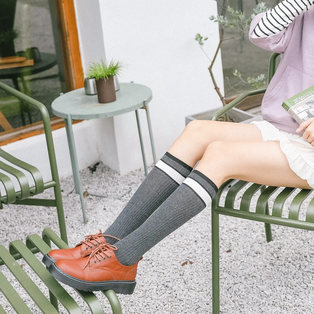 Повседневные носки до икры Женские Жаккардовые хлопковые теплые спортивные футбольные носки в студенческом стиле полосатые Нескользящие аксессуары для взрослых
