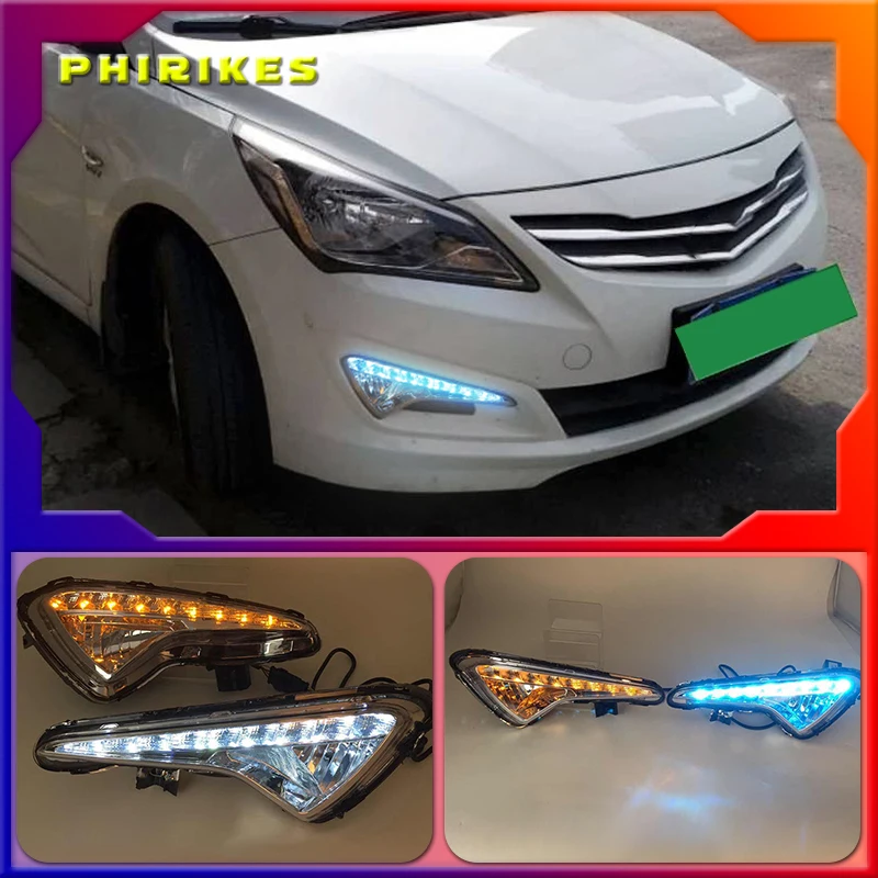 

For Hyundai Solaris 2014 2015 2016 LED DRL Daytime Running Light Warning yellow turn Lights Daylight Fog lamp 2pcs