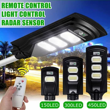 

50W 100W 150W LED Solar Street Light with Remote Control Dusk to Dawn Waterproof IP65 Radar Sensor Outdoor Garden Wall Lamp