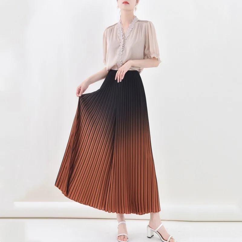 

Брюки женские с широкими штанинами и высокой талией, модные плиссированные брюки с градиентом, повседневные свободные штаны в стиле Харадзюку, на лето