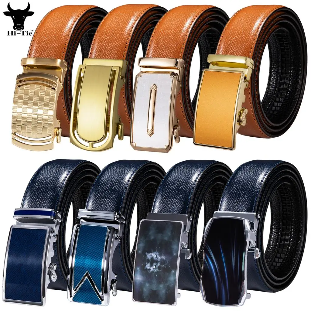 Hi-Tie 16 Colors Genuine Leather Mens Belts Automatic Buckles