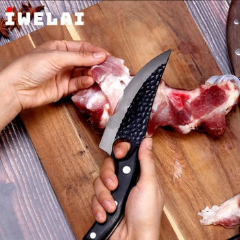 

IWELAI Handmade Stainless Steel Kitchen Boning Knife Fishing Knife Meat Cleaver Outdoor Cooking Cutter Butcher Knife