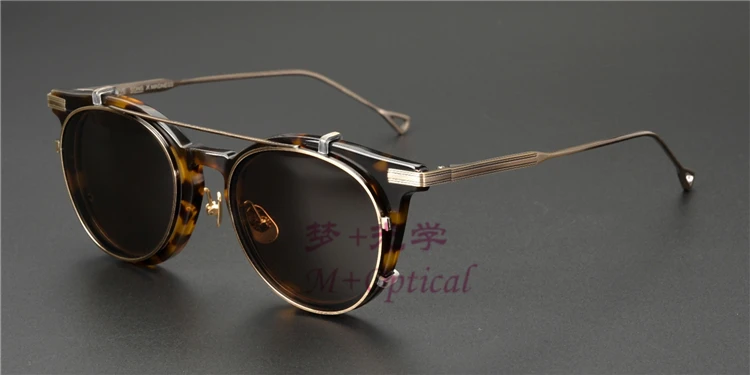 Винтажные Ретро Круглые Солнцезащитные очки с клипсой, оправа из чистого титана и ацетата, модный пилотный тип, чехол в коробке, женские и мужские очки