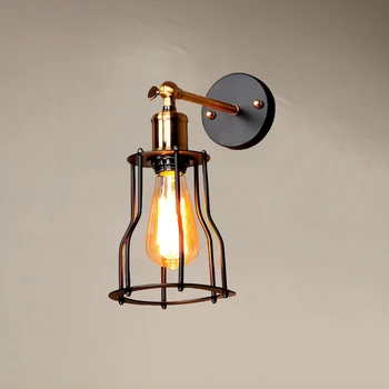 

Personality art Iron cage Bar restaurant cafe bedroom corridor aisle wall lamp,loft retro vintage sconce lighting fixtures bra