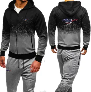 

U.S. flag Mustang Tracksuit For Men Set New Fashion Jacket Sportswear Men Hoody Spring Autumn Men Clothes Hoodies+Pants