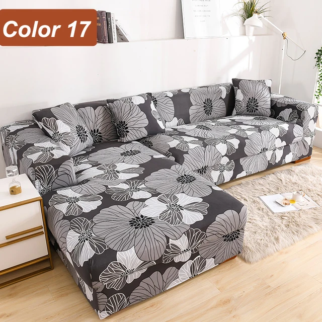 L-Shaped Sofa Cover Corner Sofa Slipcovers Elastic Chaise Cover 1/2/3/4 Seater Stretch Sectional Couch Armchair Cover Protector Color 17