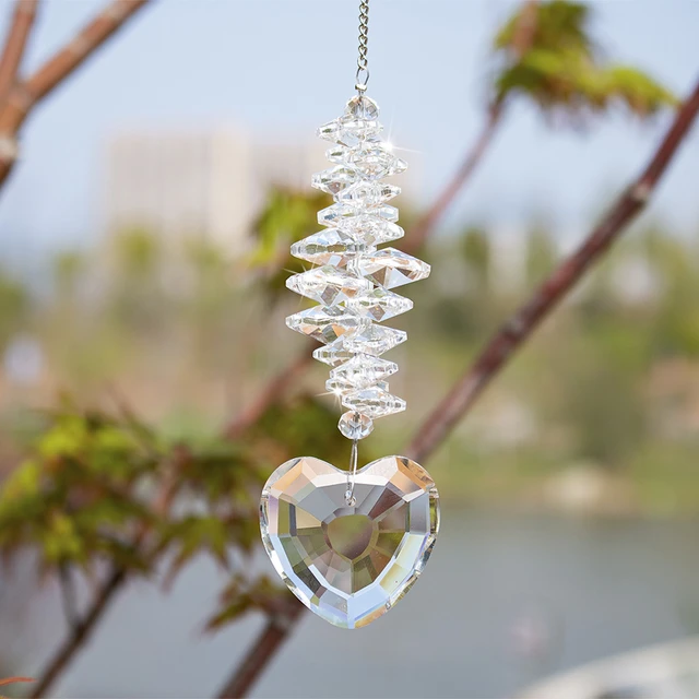 H & D-Suncatcher en cristal en forme de cœur, pendentif prisme