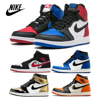

Original NIke Air Jordan 1 Retro high OG Blue White Red Unisex Men's and Women's Basketball Shoes Eur Size 36-46