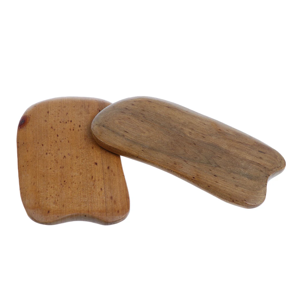 2pcs Natural Sandalwood Wood Guasha Full Body Massage Board Trigger Point Scraping Tools Facial Back Scraping Massager