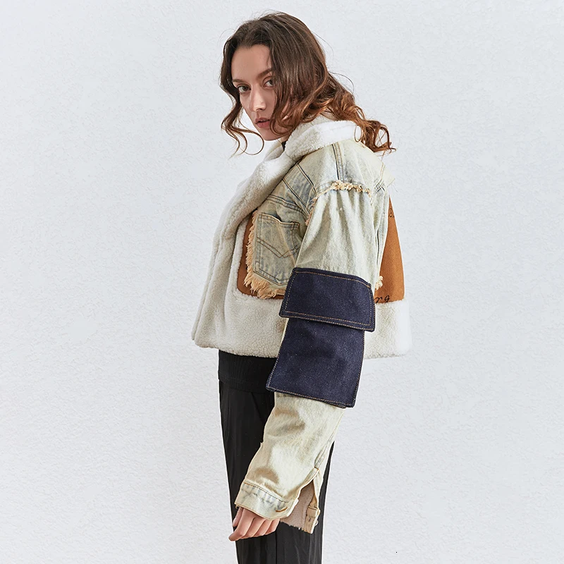 8T2A9735.jpg TWOTWINSTYLE Patchwork Hit Color Denim Jacket Women Lapel Collar Long Sleeve Pocket Irregular Coats Female Fashion 2020 Clothing