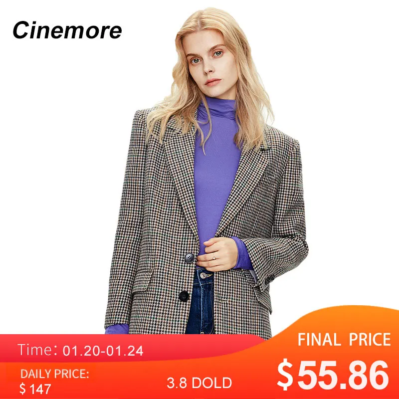 Cinemore 2020 осенний Новый клетчатый костюм Женская куртка тонкая британская ретро