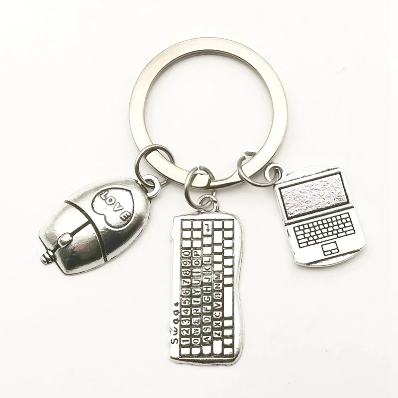 Creative New Love Mouse Keyboard Pendant Keychain Laptop Computer Keyring Jewelry Men Women Gift Charm Bag Key Chain Souvenir