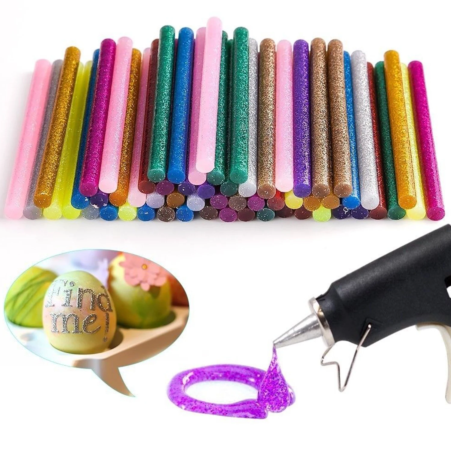 

60PCS Assorted Colors Fluorescent Glitter High Temperature Melting Glue Gun Sticks Refills for DIY Small Projects Arts Crafts