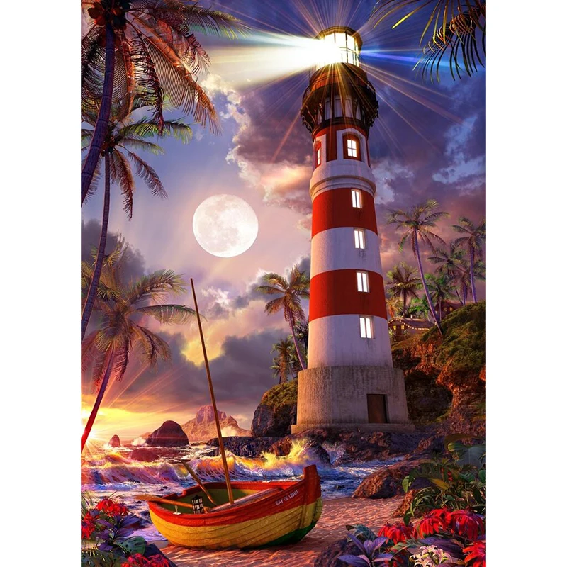 Full Square round Diamond Painting Lighthouse- boat Diamond Embroidery Gift Decorations For Home WHH