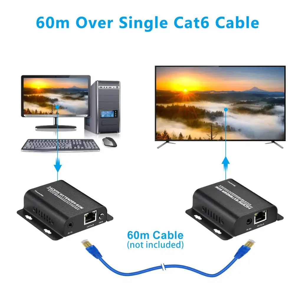 1080P 60 м HDMI удлинитель HDMI ретранслятор через Cat 6 Cat 7 Ethernet кабели с ИК функцией Rj45 передатчик TX/RX удлинитель