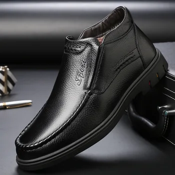 

Quality Genuine Leather Boots Men Snow Boots 2021 Waterproof Winter Shoes Short Plush Ankle Boots Warm Footwear for Man