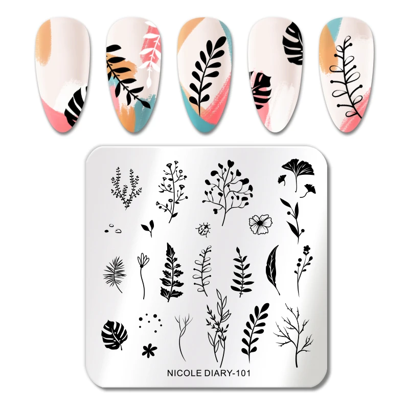nicole diary plants nail stamping plate ice cream image stamp templates floral nail art stencils print tools nail art templates aliexpress