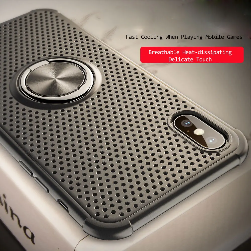 

Phone Case for iPhone XS Case Cover Magnetic Metal Ring Holder Mesh Covers Soft TPU Fundas for iPhone X XR XS MAX 6 7 8 Plus