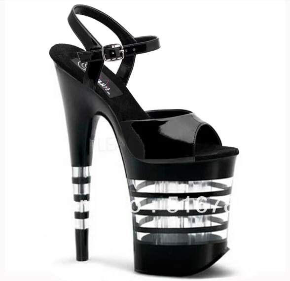 Красивые сандалии в полоску на платформе и высоком каблуке 20 см новые для танцев