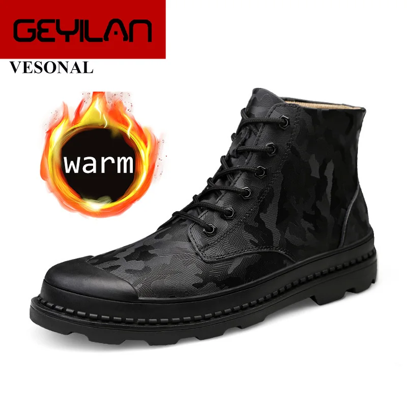 Мужские ботинки из натуральной кожи на меху, Классические Теплые повседневные ботинки, кроссовки, обувь, Осень-зима 2019 Мужские ботинки из натуральной кожи на меху, Классические Теплые повседневные ботинки, кроссовки, обувь, Осень-зима 2019