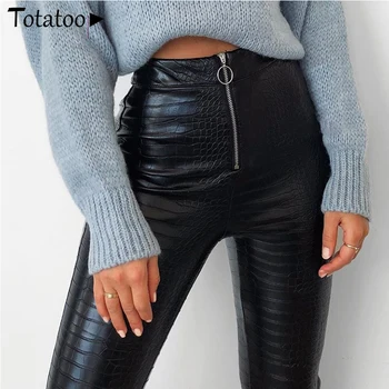 

Totatoop Women Summer PU Leather Crocodile Pattern Pencil Pants 2020 High Waist Zipper Bodycon Streetwear Casual Outfit Trousers