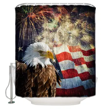 

Shower Curtain Set 72" W x 84" H Fabric Bathroom Showers, Stalls and Bathtubs, Machine Washable - Independence Day Curtain Decor