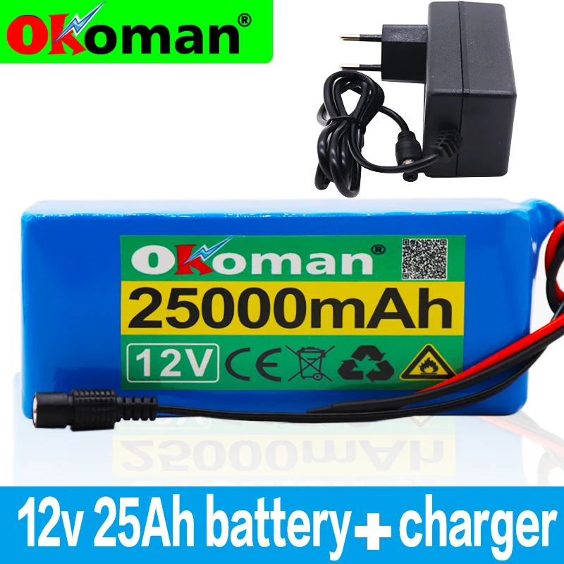 100%original 18650 12V Battery Pack Large Capacity 12v 25ah Lithium Protection Board 25000mAh Capacity+Charger | Электроника