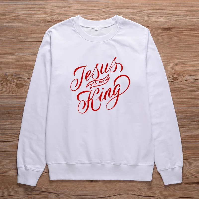 ONSEME Jesus Is my King Женская толстовка с круглым вырезом и длинным рукавом, Пастельная одежда размера плюс, женская одежда S-129 - Цвет: White-Red
