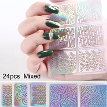 6/12/24 Sheets/lot DIY 3D Hollow Laser Sticker ForNail Art Stencil Gel Polish Nail Vinyl Tip Transfer Guide Template Nail Decals