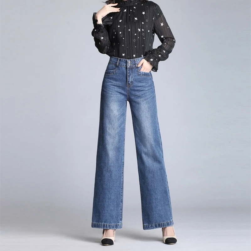 

Wide Leg Jeans Women Plus Size 2020 Autumn Fashion Loose Elegant Denim Pants High Waist Ladies Office Wear Good Quality Trousers