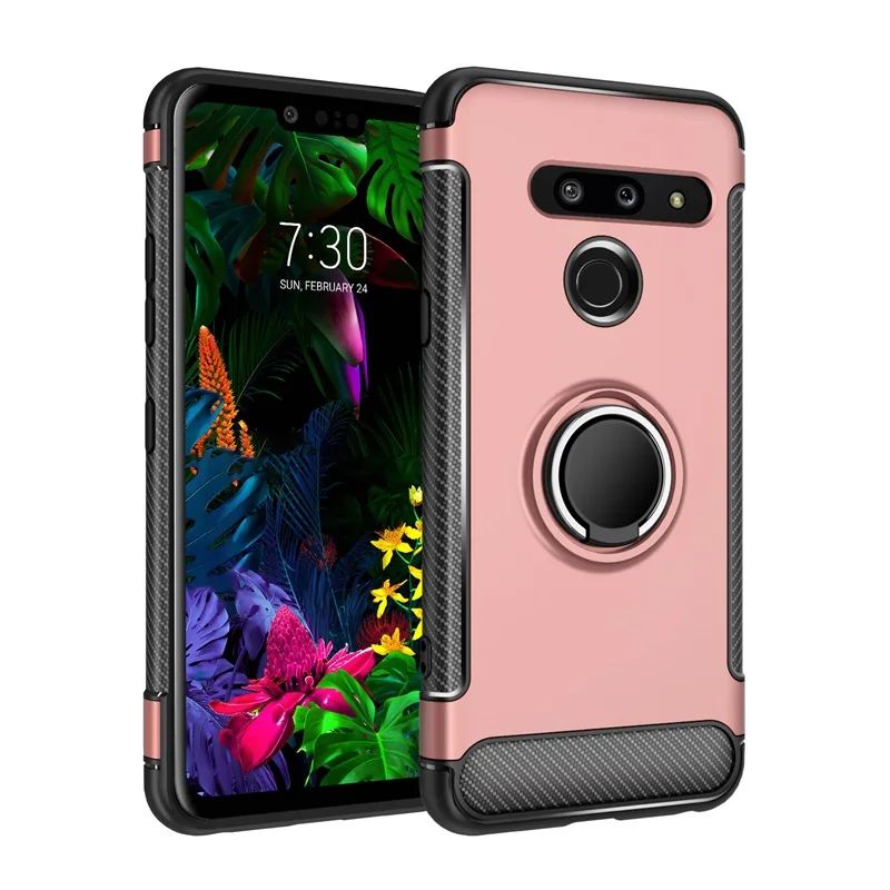 Чехол для LG V30 Plus, роскошный чехол, полное защитное кольцо, магнитный держатель, противоударный чехол для телефона s для LG V30 V35 V30S ThinQ Coque - Цвет: Розовый