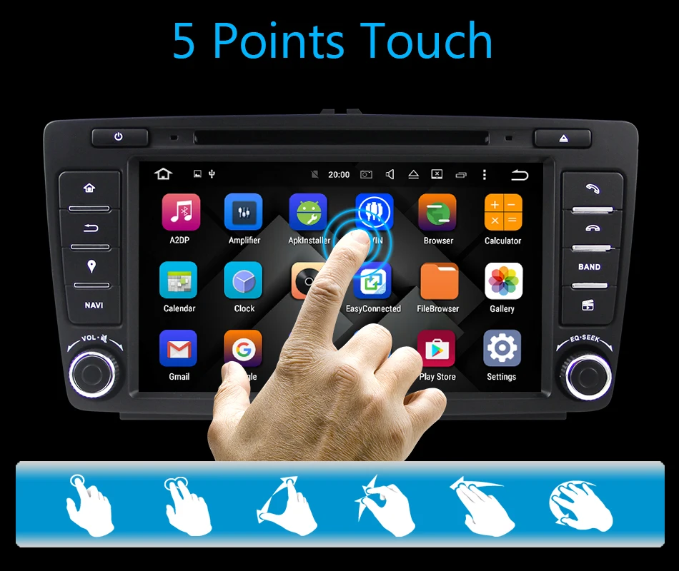 Best Eunavi 2 din Android 9.0 Car DVD Player GPS Navigation For Skoda Octavia 2014 2015 A7 Radio Stereo Multimedia car pc 2G RAM 9