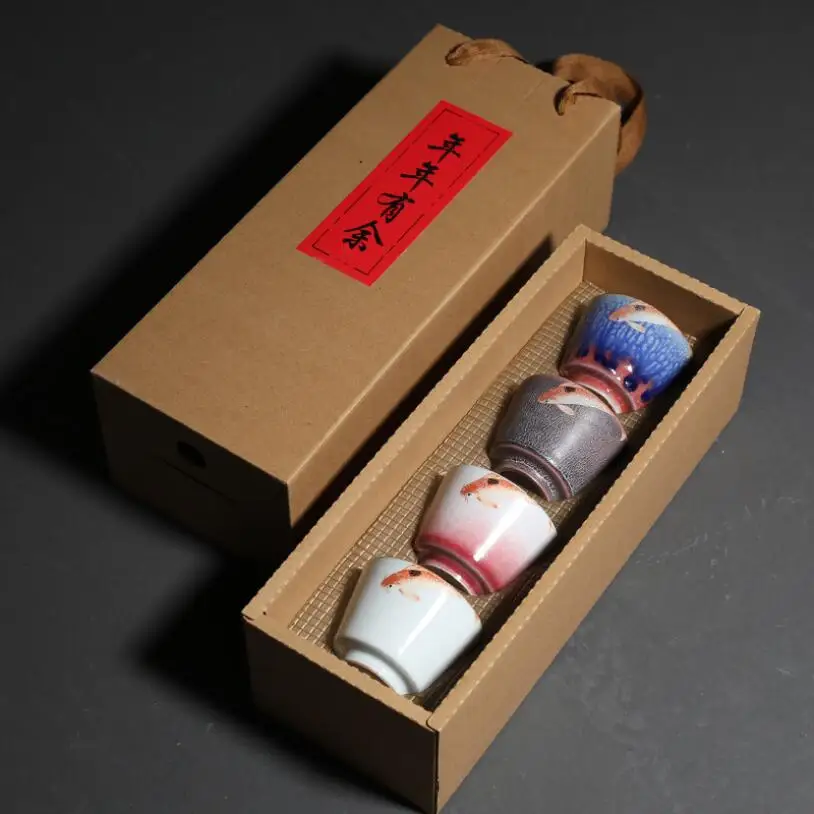 

PINNY 100ML Pigmented Fambe Fish Master Cup Chinese Kung Fu Teacups Gift Box Ceramic Drinkware Tea Bowl