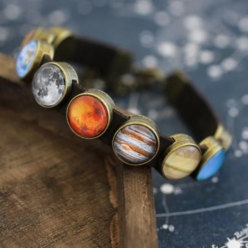 Mezera galaxy solární systém planeta sklo kůže náramek náramek vánoce dar pro nejlepší kamarad nový móda šperků