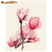 RUOPOTY Paint By Number Flowers Wall Art DIY Frame Picture By Numbers Magnolia Acrylic Canvas Children's Room Decor